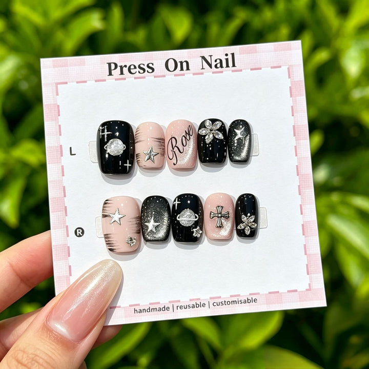 Elegant Reusable Press-On Nail Art Set with Floral Accents