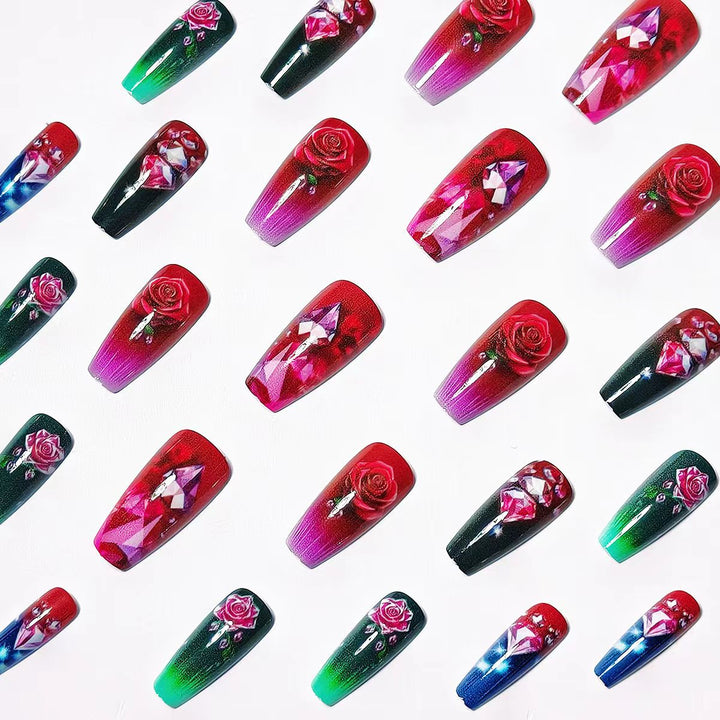 Artificial nails with floral and glittering accents Stornfield