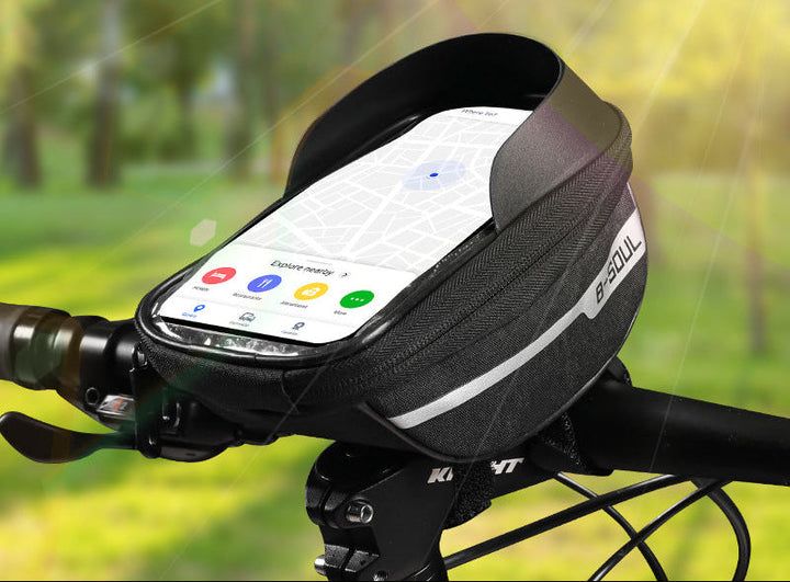 touchscreen handlebar phone bag with waterproof shell and reflective strip Stornfield