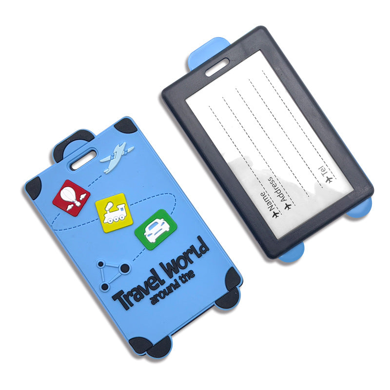 playful silicone luggage tag with clear ID window and embossed travel icons Stornfield