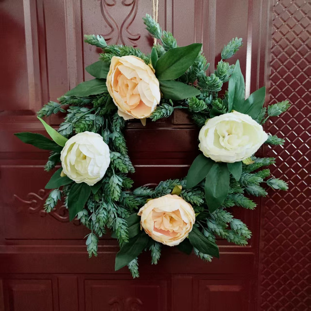 Lifelike Floral Wreath with Green Accents