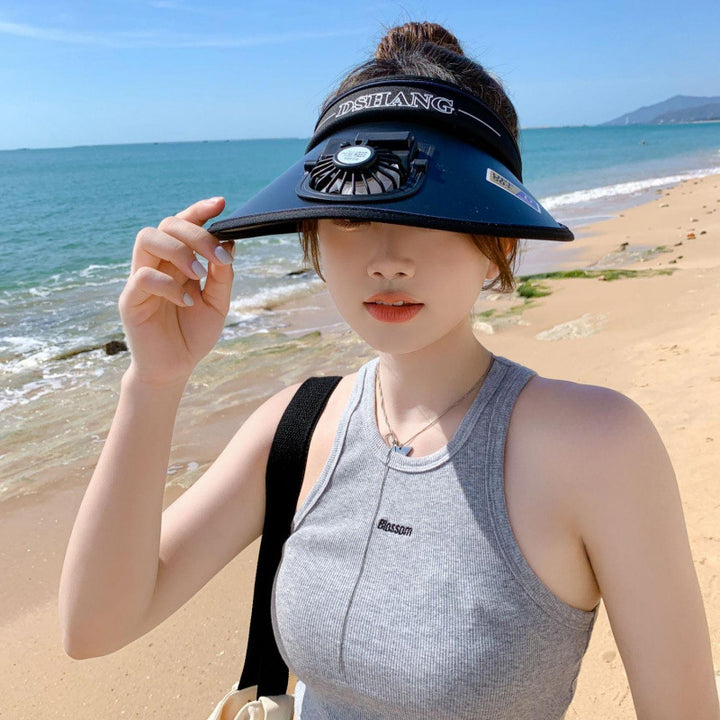 Sun protection visor with quiet rechargeable mini fan and adjustable neoprene seat Stornfield