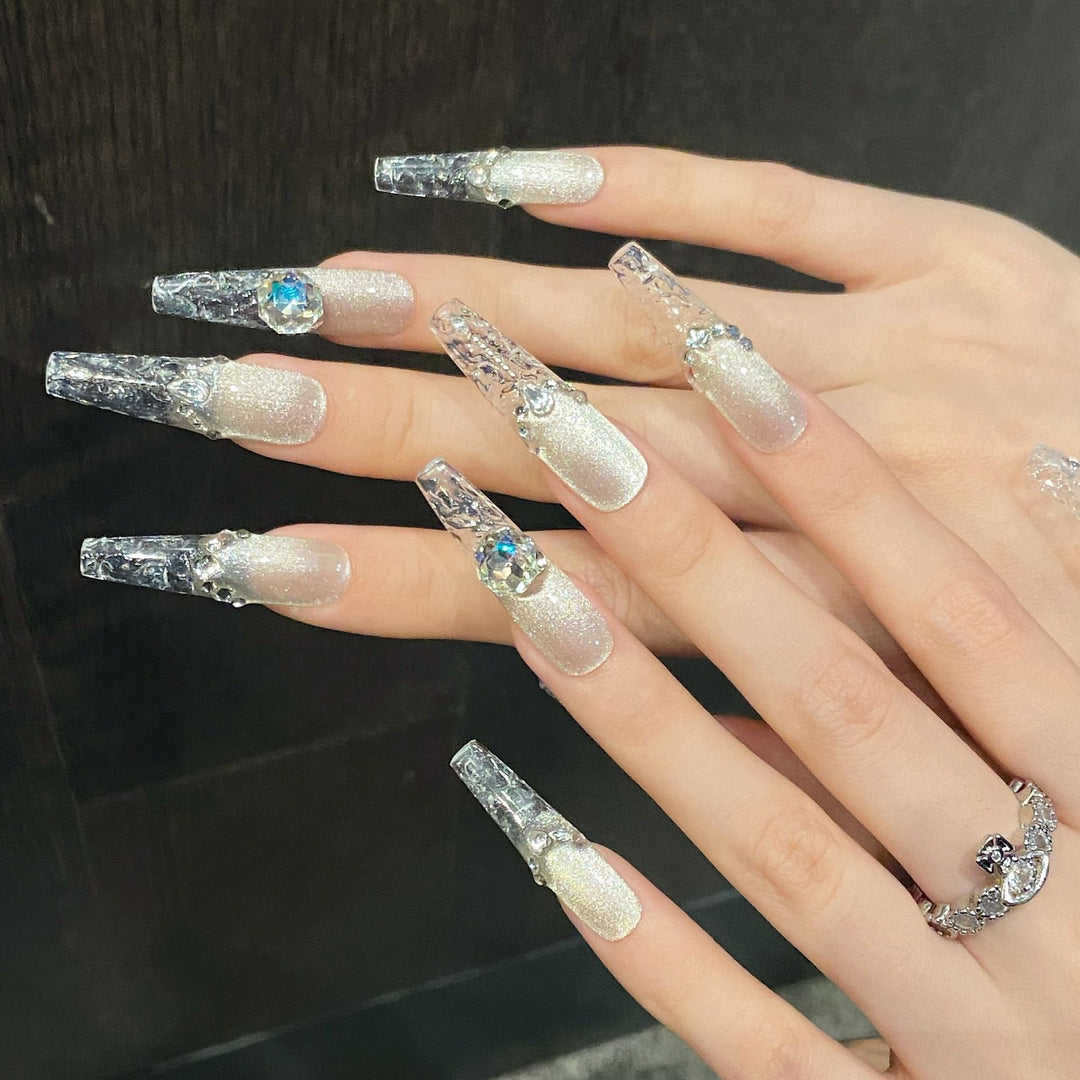 Decorative Press-On Nail Art Set with Crystal Embellishments
