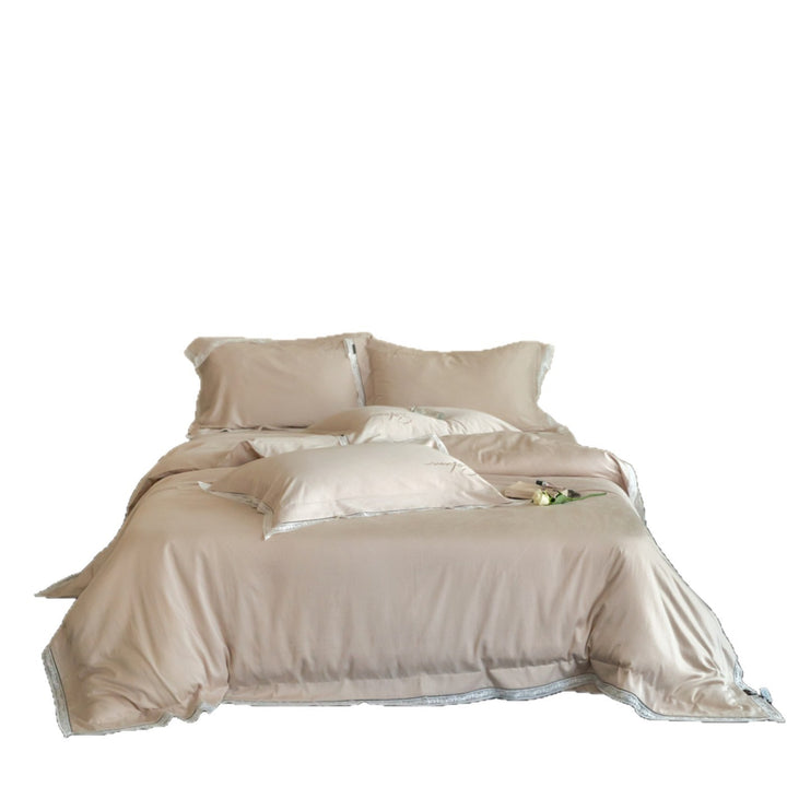 Luxury Cotton Sateen Duvet Cover Set with Embroidered Lace Hem