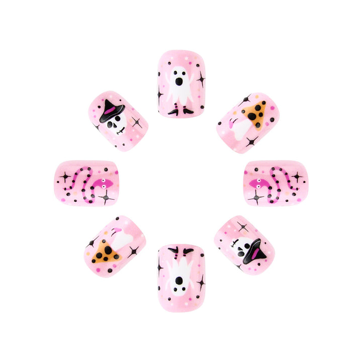 Festive Ghost and Pumpkin Press-On Nail Art Stornfield