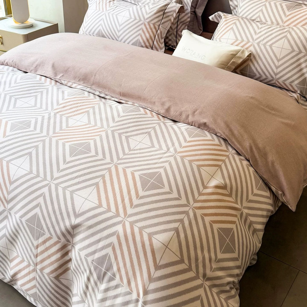 Reversible Brushed Cotton Plaid Duvet Cover Set with Solid Back and Oxford Pillowcases