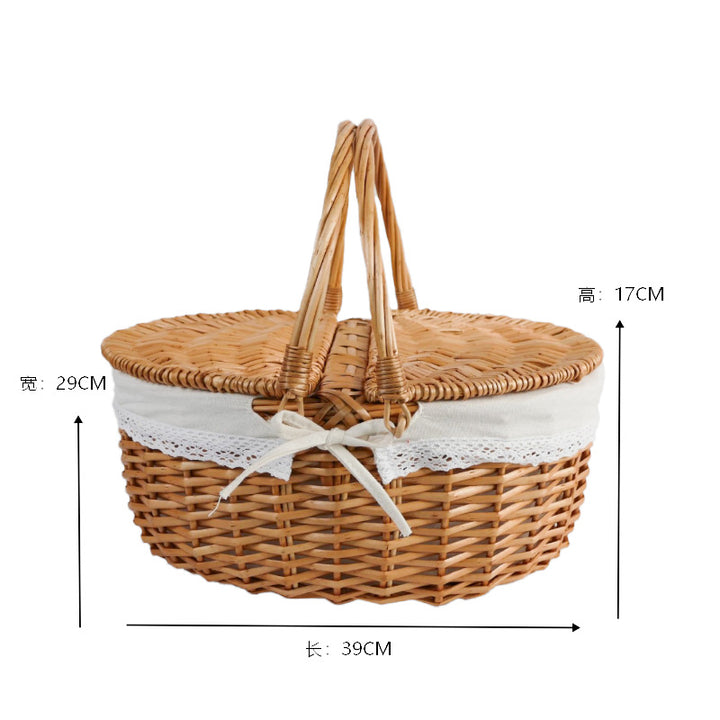 Women braided picnic basket with romantic gingham lining Stornfield