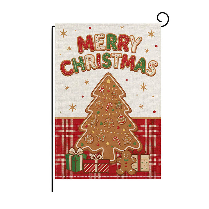 Heavy-Duty Weather-Resistant Burlap Garden Flag Featuring Welcome Script and Plaid Gnome Duo Illustration