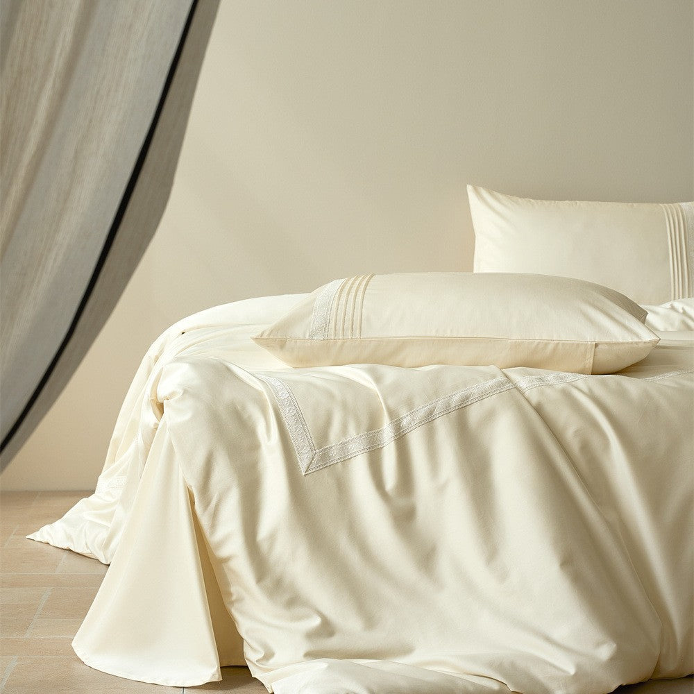 Luxurious cotton satin bedding set with fine lace trim
