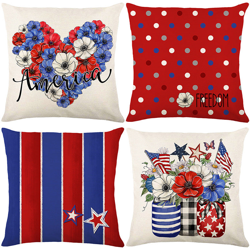 Decorative Cotton-Linen Throw Pillow Cover with Polka Dot Print and Freedom Typography