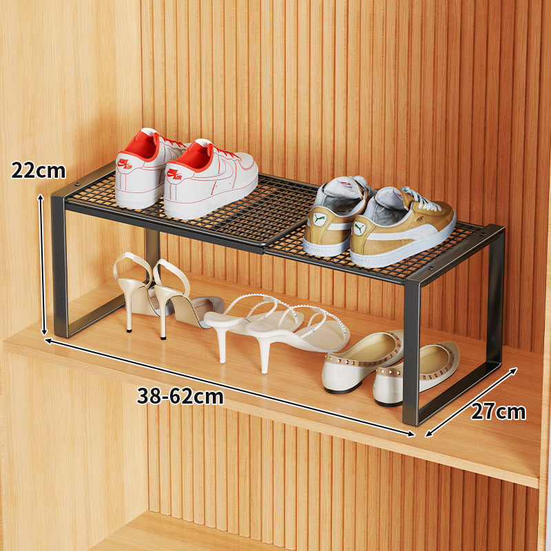 Multi-Tier Metal Mesh Shoe Storage Rack with Open Grid Shelves and Matte Frame