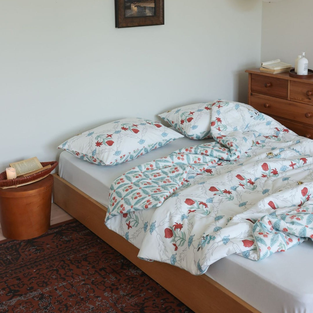 Botanical Reversible Cotton Sateen Duvet Cover Set with Matching Pillowcases