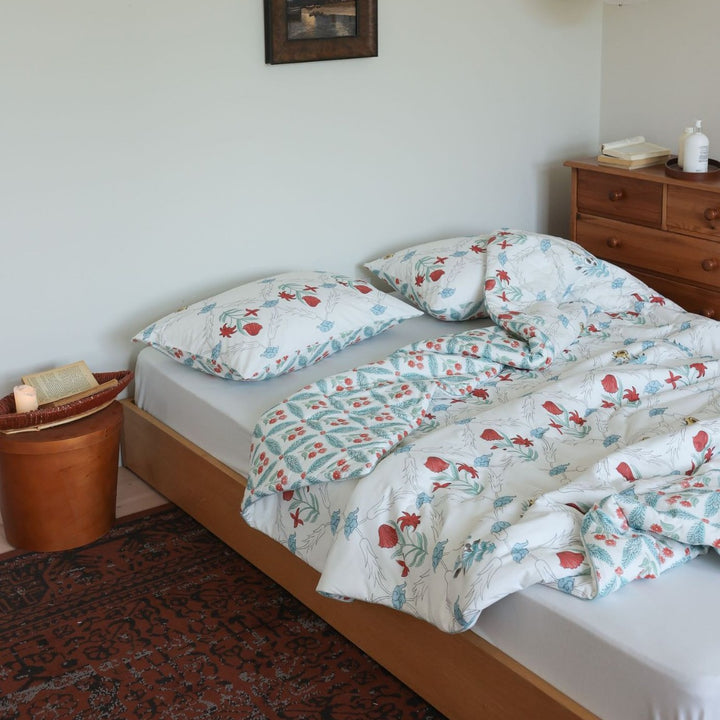 Botanical Reversible Cotton Sateen Duvet Cover Set with Matching Pillowcases
