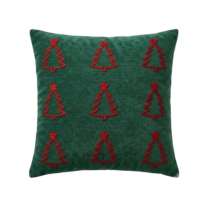 Holiday Holly Embroidered Velveteen Throw Pillow with Pom Berry Accents