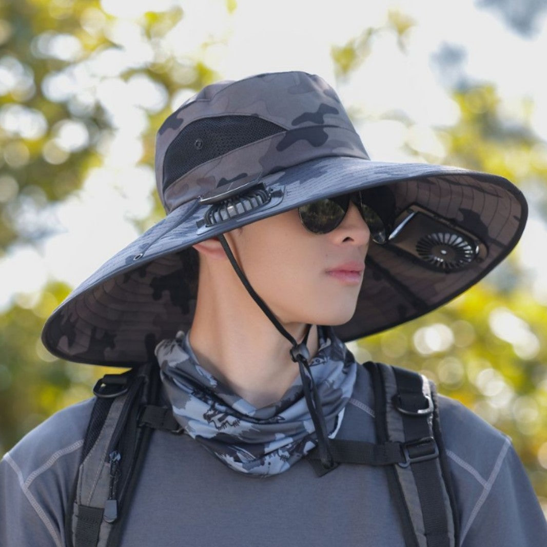 tactical fishing hat with wide brim, mesh ventilation and adjustable chin strap Stornfield