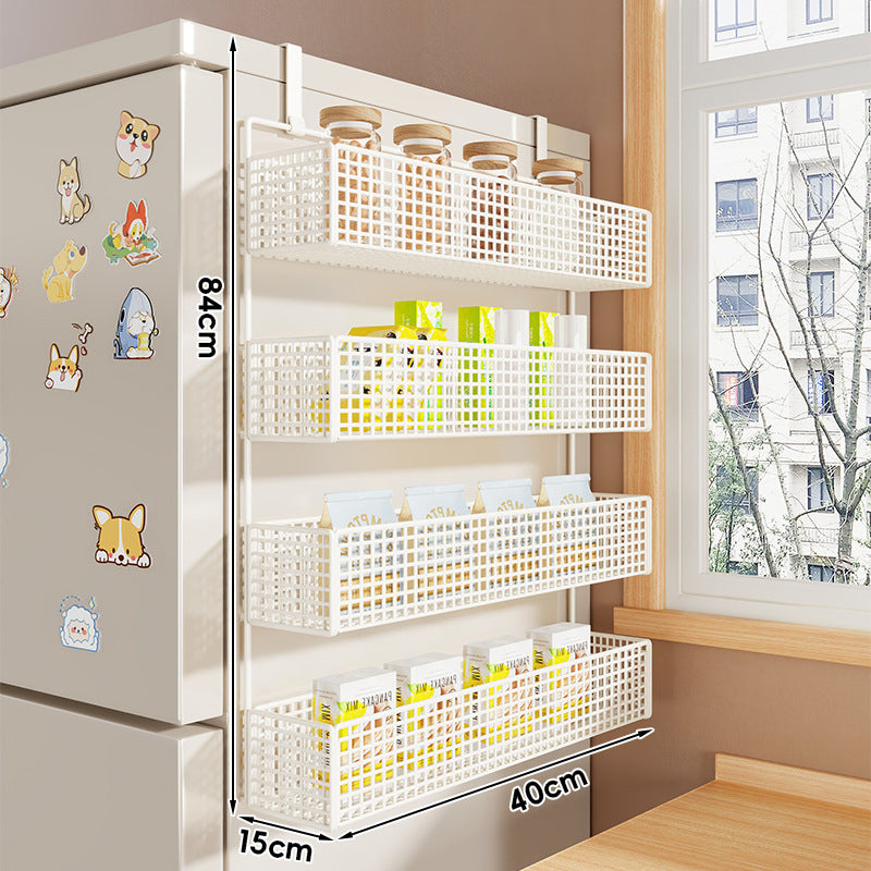 Over-Refrigerator Vertical Hanging Mesh Storage Rack with Deep Baskets and Hook Rail