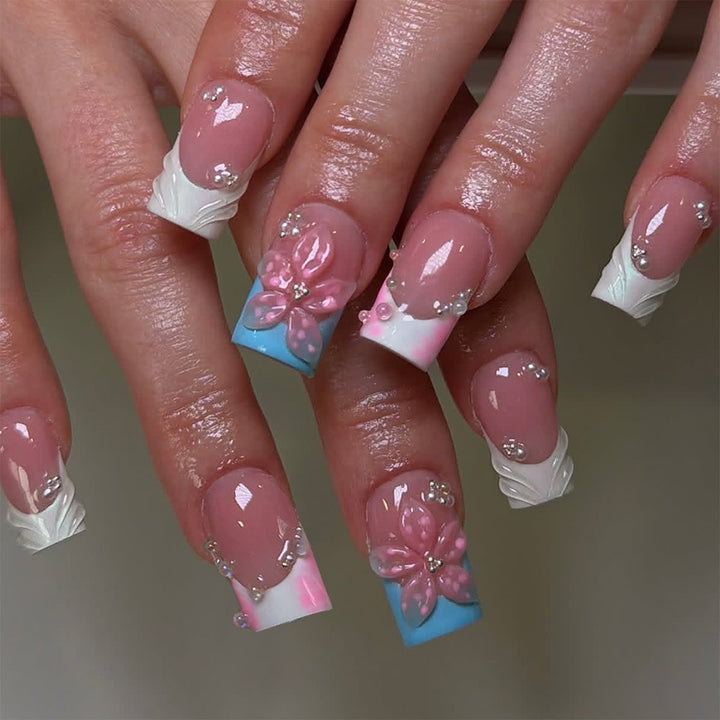 Artificial nails with floral 3D applications and detailed decorations Stornfield