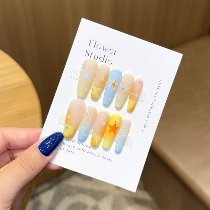 Artificial Nails Set with Colorful Stars and Floral Design Stornfield