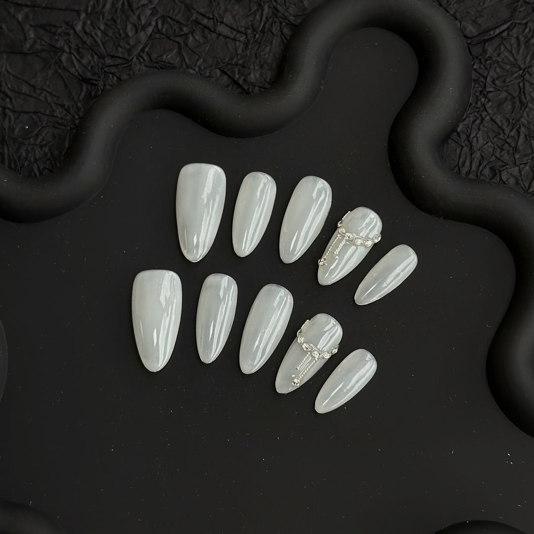 Luxury Stiletto Press-On Nails with Decorative Crystal Accents