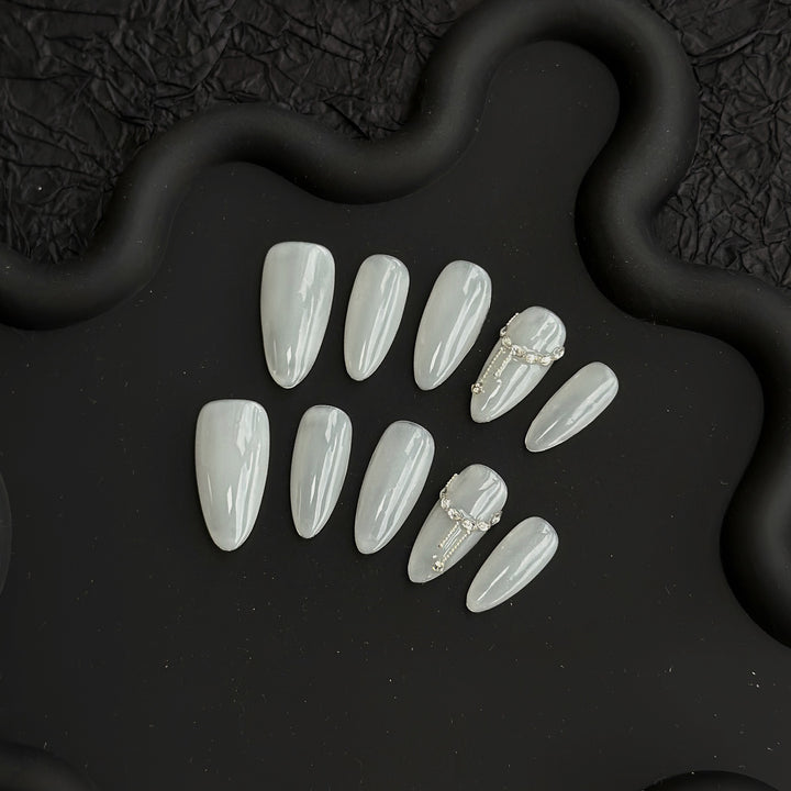 Luxury Stiletto Press-On Nails with Decorative Crystal Accents