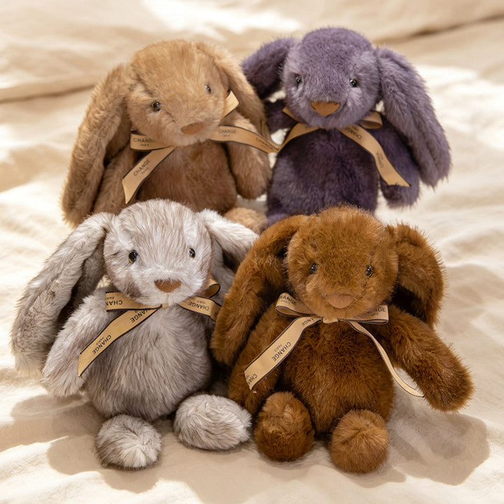 Squat Plush Bunny Cuddle Doll with Long Dropped Ears, Weighted Base & Grosgrain Ribbon Stornfield