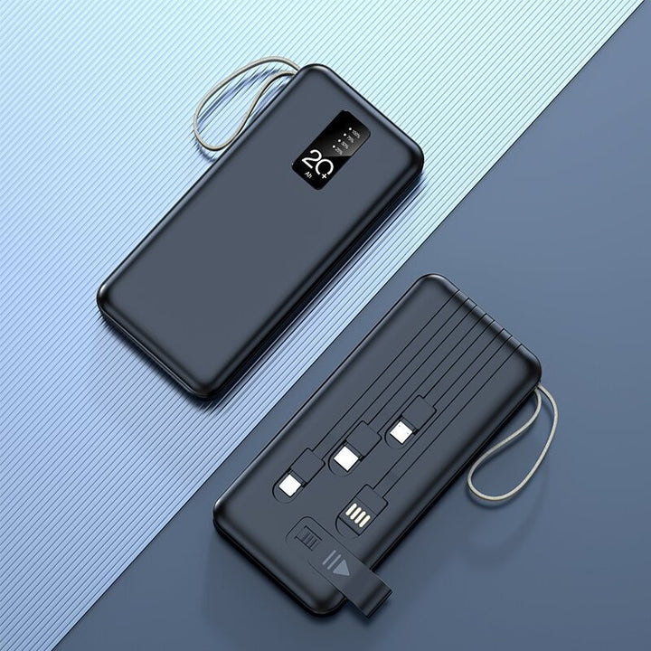 Portable power bank with integrated charging cables and intelligent energy management Stornfield