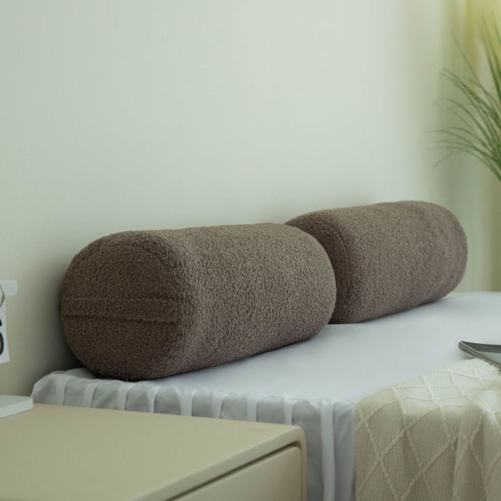 Bouclé-back-support-cushion-set as neck roll and decorative pillow