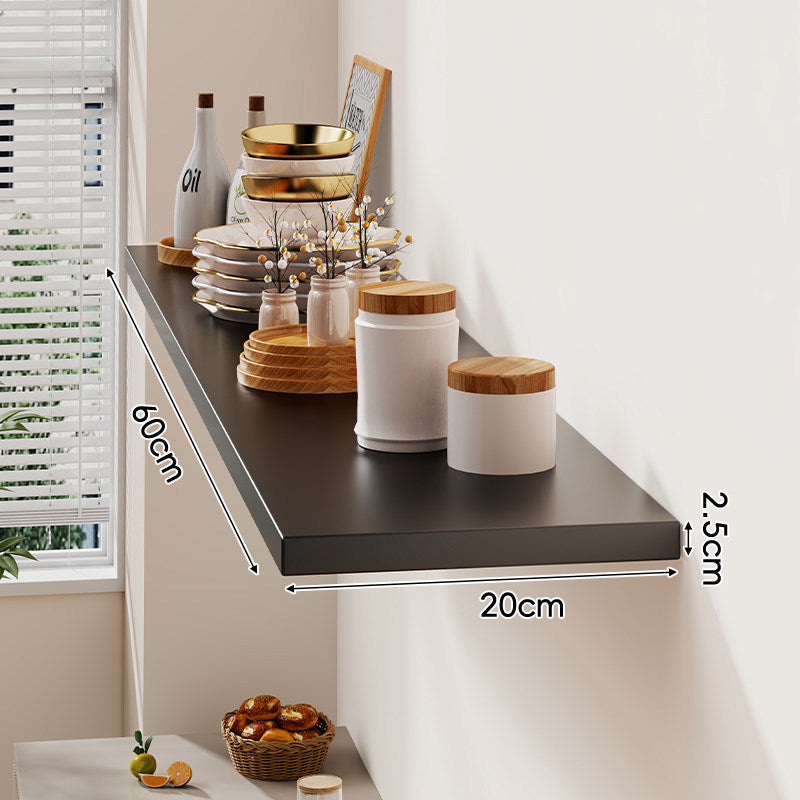 Floating Wall-Mounted Solid Wood Display Shelf with Concealed Brackets and Slim Profile