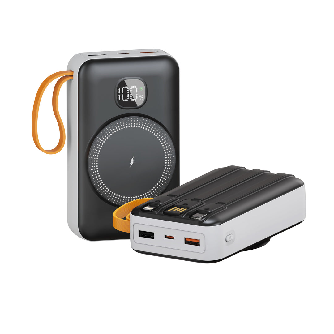 Portable power bank with integrated inductive fast charging function and LED charging status indicator Stornfield
