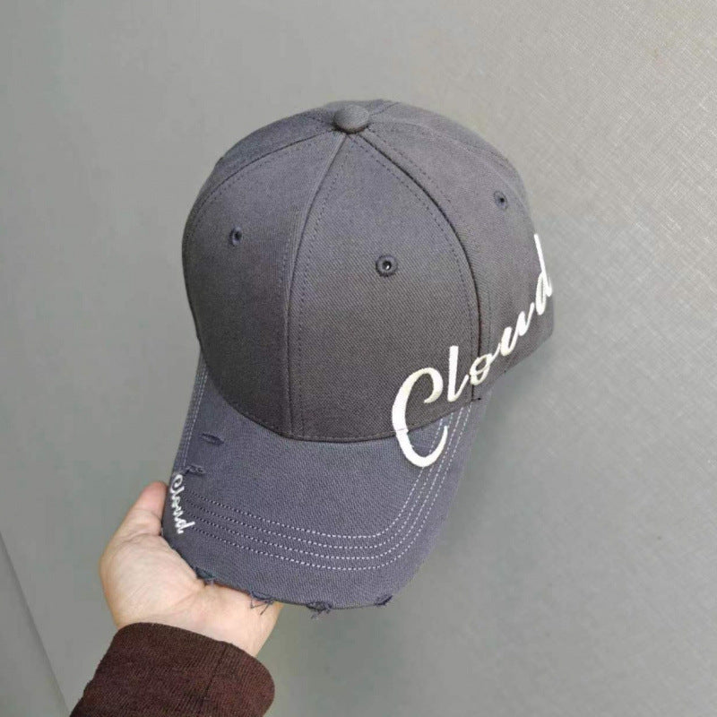 Women's Distressed Cotton Baseball Cap with Scripted Design Stornfield