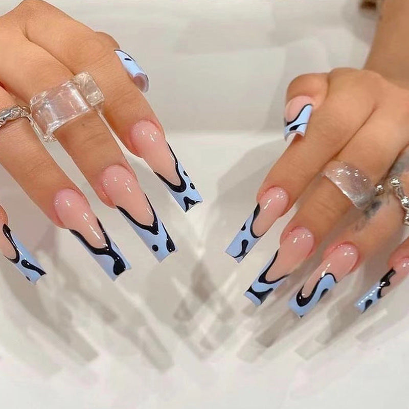 Artful Nail Extensions with Abstract Wave Pattern Stornfield