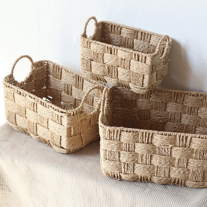 Structured storage basket made of natural material Stornfield