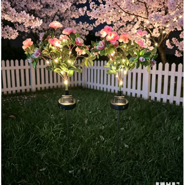 Solar-Powered Realistic Camellia Floral Garden Stake Lights With Adjustable LED Heads And Stainless Steel Spike Stornfield