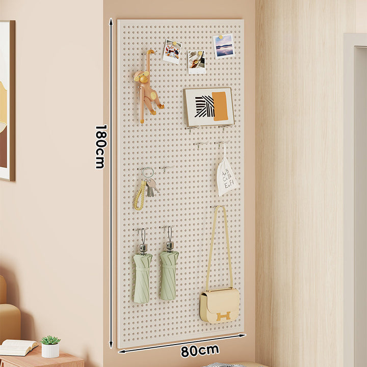 Large Vertical Perforated Wall Storage Panel with Adjustable Hooks and Accessory Mounts