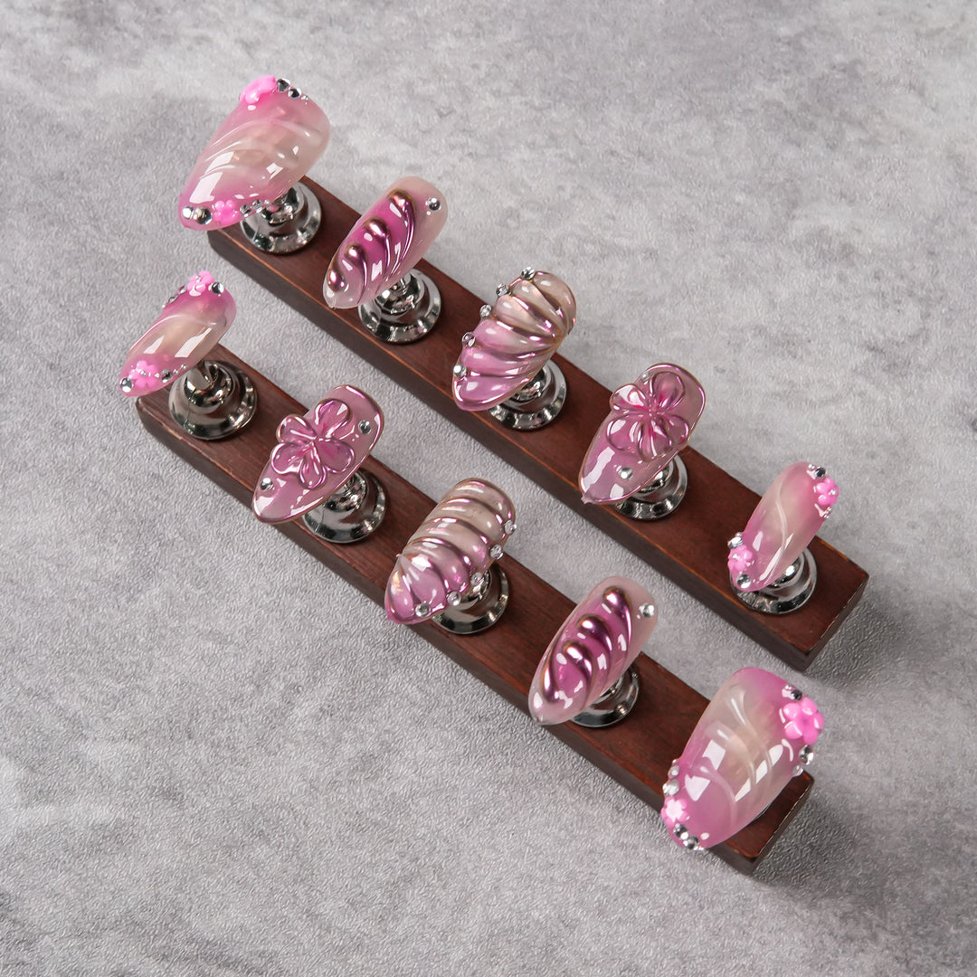 Artistic Press-On Nail Set with Jewel Accents