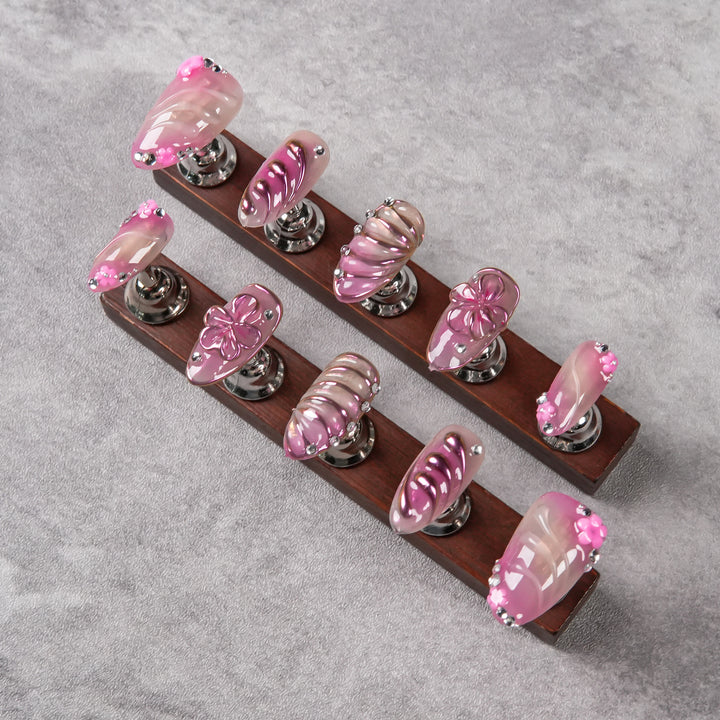 Artistic Press-On Nail Set with Jewel Accents