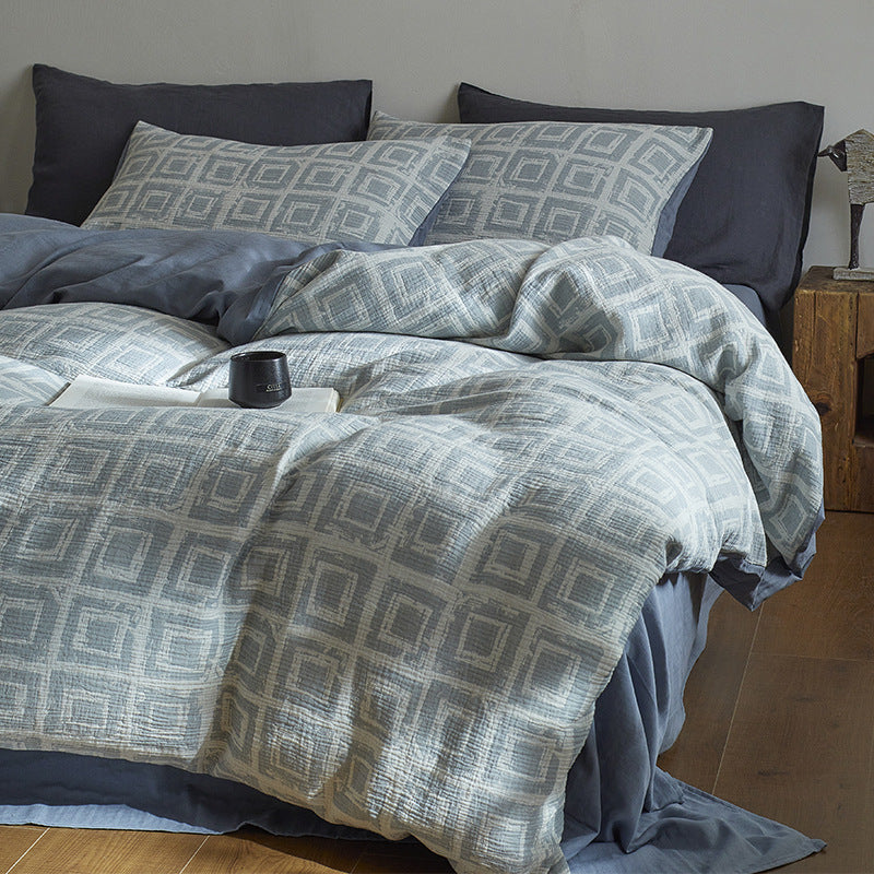 Quilted Botanical Cotton-Linen Comforter Set with Textured Floral Matelassé and Envelope Pillow Shams