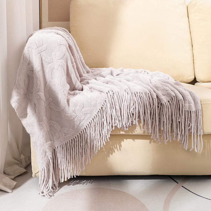 Cozy Textured Fringe Throw Blanket