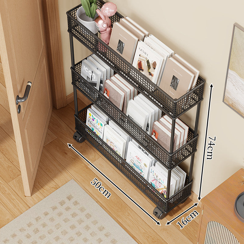 Slim Four-Tier Metal Mesh Narrow Bookshelf Organizer