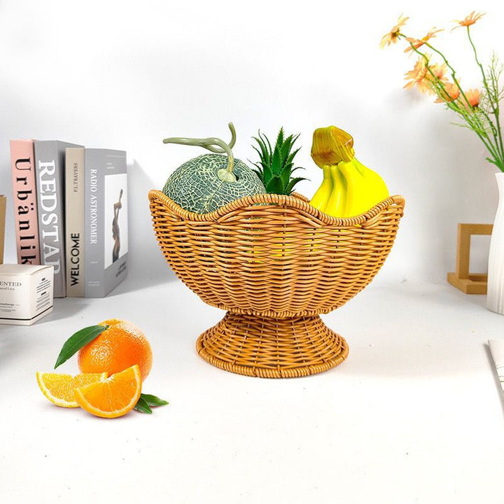 Unisex Rattan Fruit Bowl with Elegant Wave Lines Stornfield