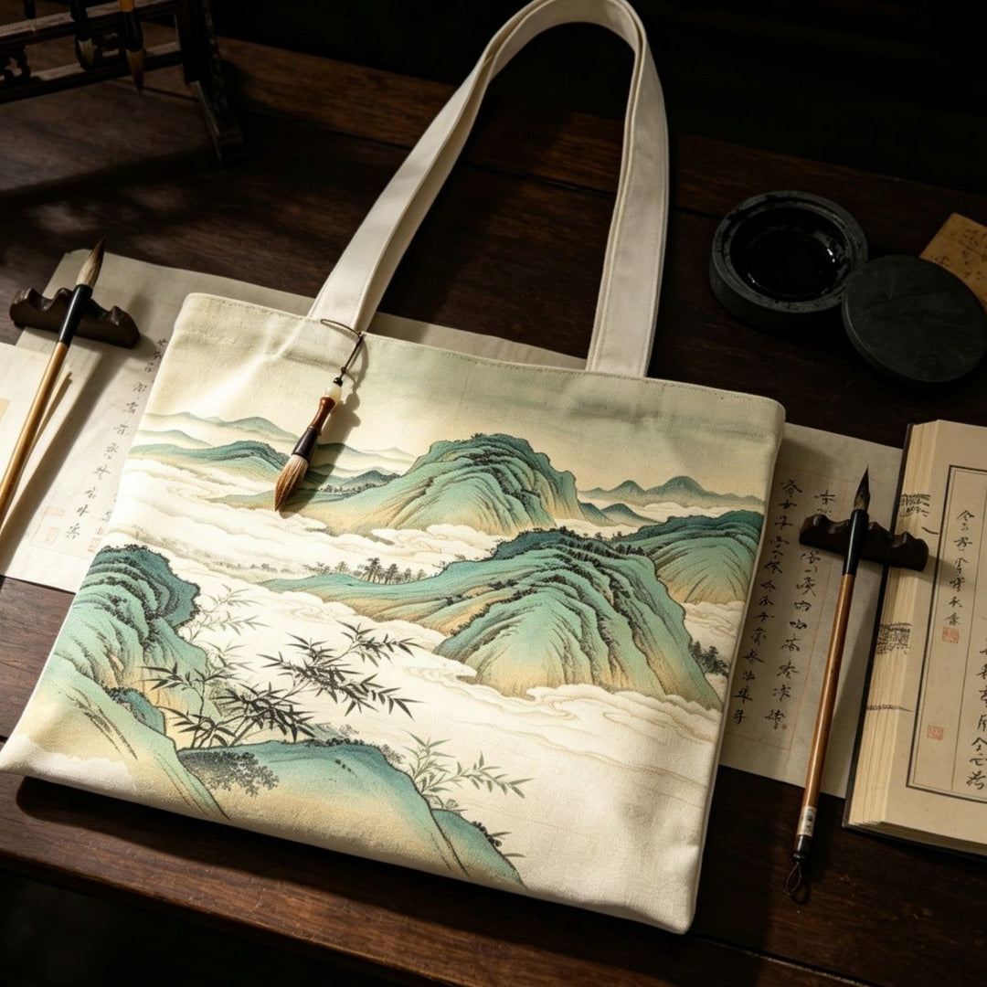 Artistic Landscape Print Canvas Tote Bag