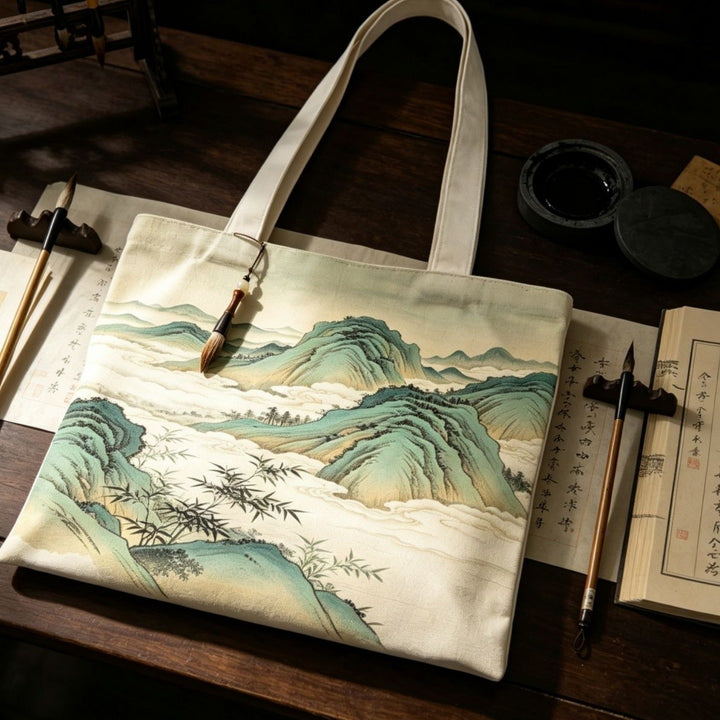 Artistic Landscape Print Canvas Tote Bag