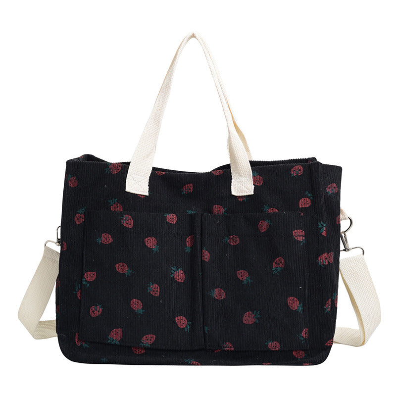 WoStylish Multi-Pocket Strawberry Print Canvas Tote Bag Stornfield