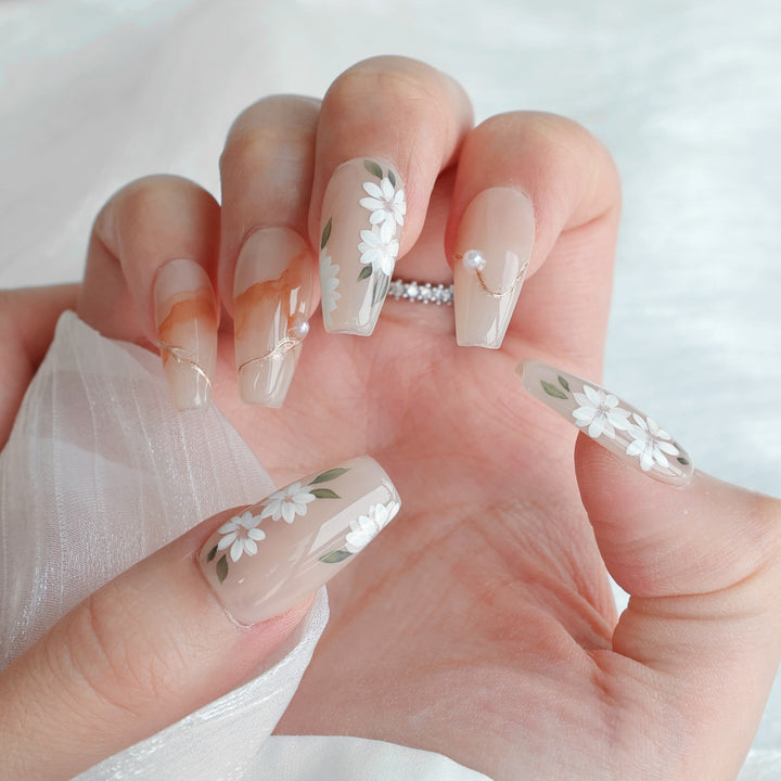 Premium Floral-Embellished Press-On Nail Set