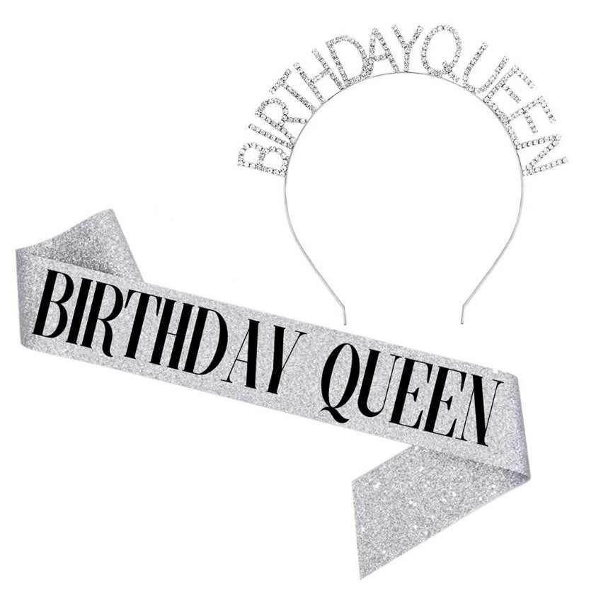 Ladies Glittering Birthday Crown with Festive Sash Stornfield