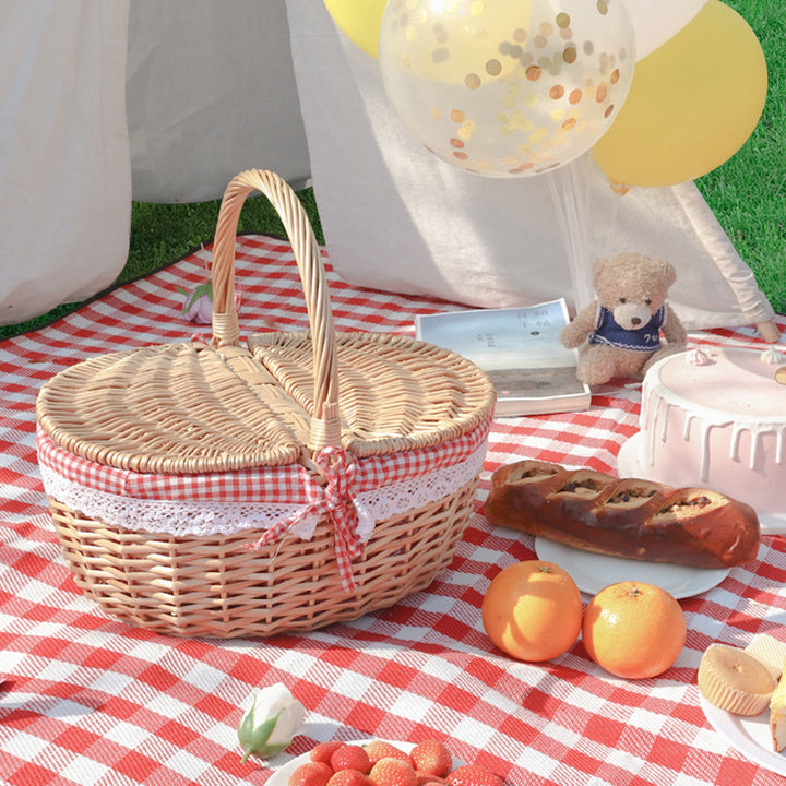 Women's basket with decorative fabric trim and practical carrying handle Stornfield