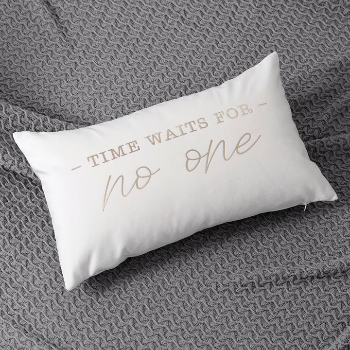 Rectangular Embroidered Slogan Throw Pillow Cover with Metallic Script Accent