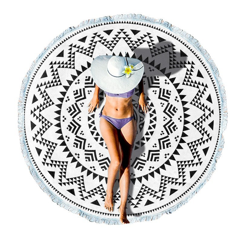 Round beach towel with colorful tropical motif Stornfield