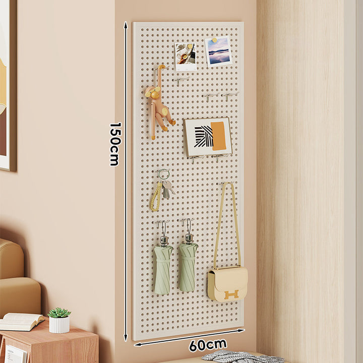 Large Vertical Perforated Wall Storage Panel with Adjustable Hooks and Accessory Mounts