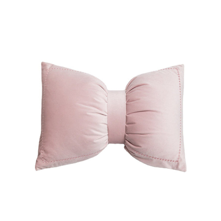 Velvet Bow Accent Pillow with Stud-Trim and Center Cinch